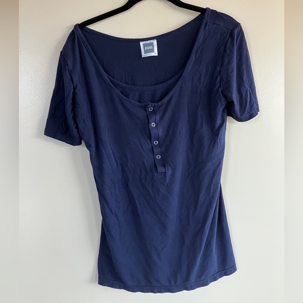 Nom navy blue maternity nursing top with snaps